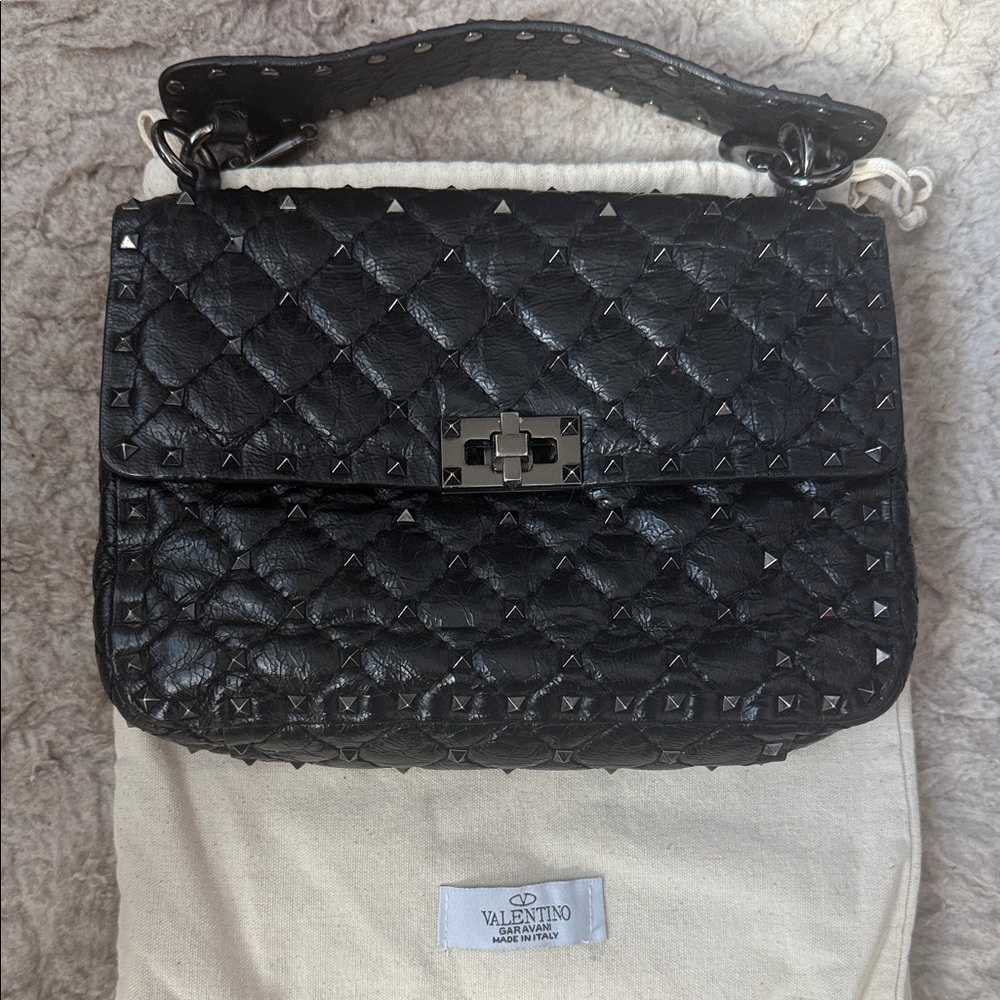 Valentino Studded Black Quilted Shoulder Bag